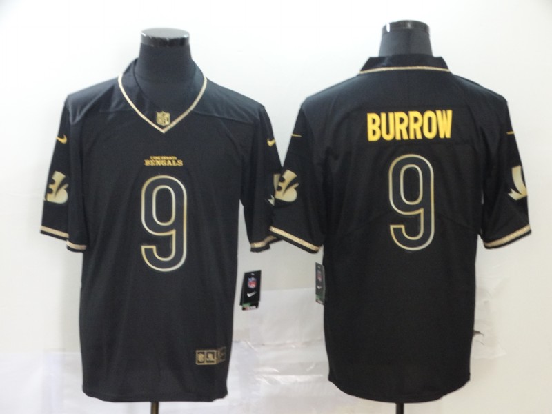 Cincinnati Bengals Limited Men 9 Burrow black golden Jersey NFL Football Vapor Untouchable